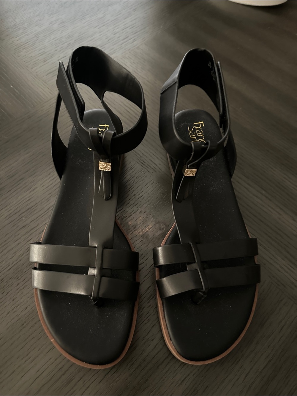 Franco Sarto Black Leather Strappy Ankle-Sandal